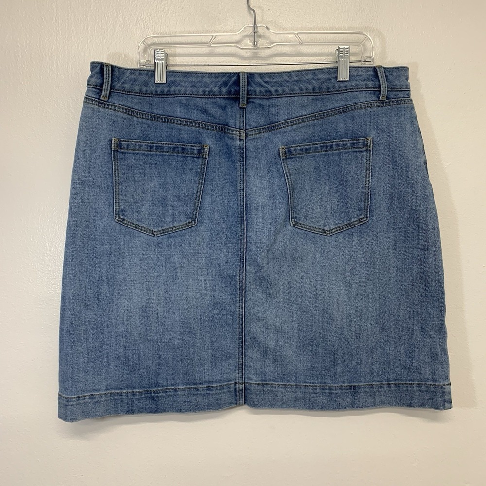 Talbots Denim Skirt 16 Above Knee A‎ Line Blue Stretch Pockets Cotton Blend - Picture 2 of 7